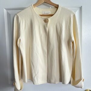 Anthropologie Womens Medium Jessalyn Cream Knit One Button 3/4 Sleeve Cardigan